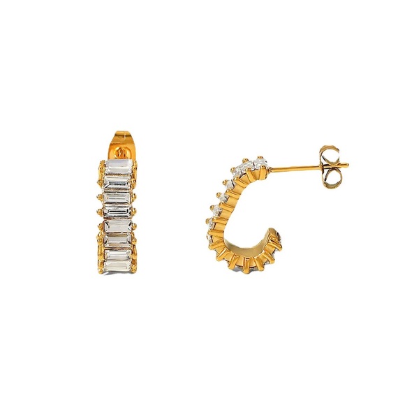 NEW💎18K Gold Plated Simulated Diamond Earrings*Baguette Earrings*Diamond Cut - Picture 4 of 6